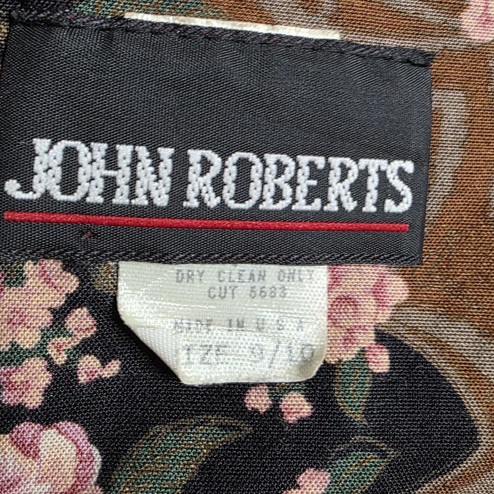 Vintage 80s Rayon Floral Shirt Dress Brown Pink Made USA, sz 9/10 - Picture 5 of 6